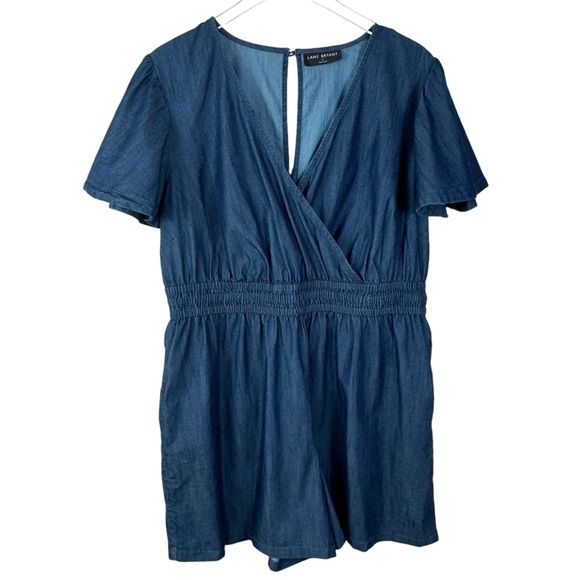 LANE BRYANT | Chambray Flutter-Sleeve Smocked-Waist Romper Women's 16 - Picture 4 of 8